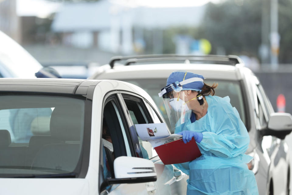 Medical professionals administer COVID-19 tests at the Bondi Beach drive-through COVID-19 testing centre.