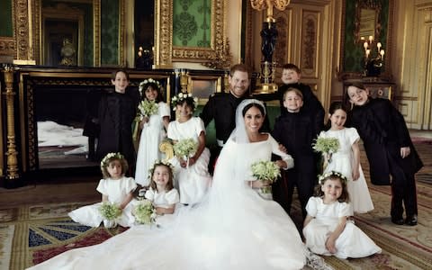 The Duke and Duchess of Sussex with their bridesmaids and page boys - Credit: Alexi Lubomirski/Kensington Palace