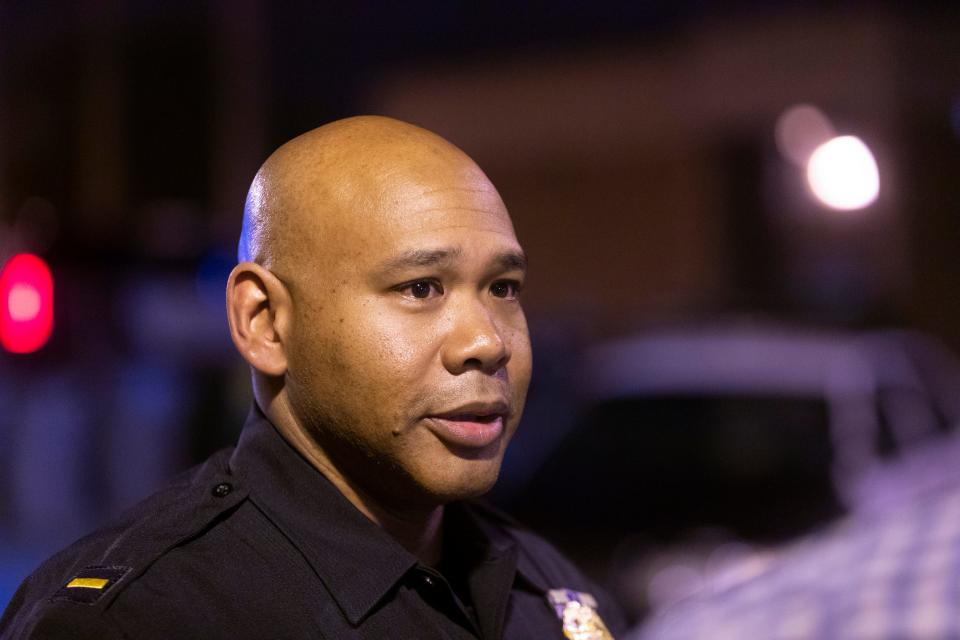 Milwaukee Police Inspector David Feldmeier speaks to a reporter outside of District 5 in June 2020. At that time, he was serving as commander of the district during a period of civil unrest.