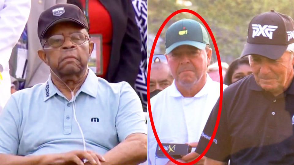 Wayne Player can be seen here holding up a branded sleeve of golf balls at the Masters.