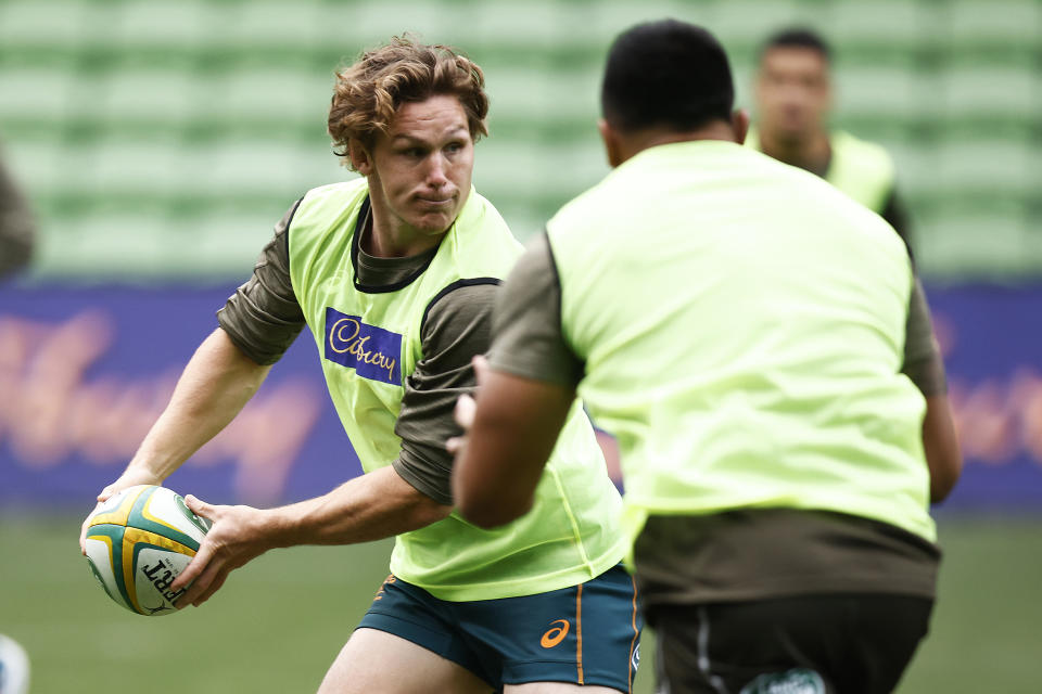 Seen here, Wallabies captain Michael Hooper trains ahead of his side's second Test against France.