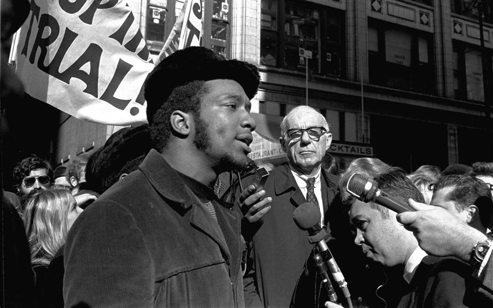 Chairman Fred Hampton speaking at a rally outside the US Courthouse in Chicago - ESK/AP