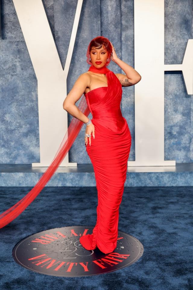 Cardi B: Red Dress and Studded Sandals