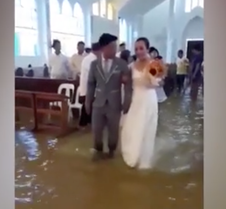 They had to take a boat to the wedding. Photo: Storyful