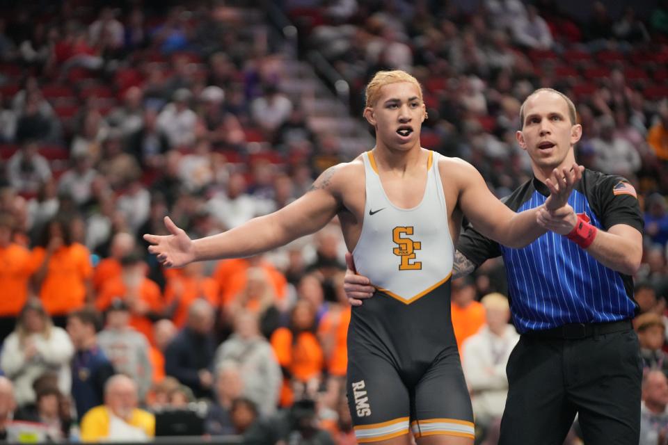 Southeast Polk's Brent Slade wins the 3A-190 final on Feb. 17 at Wells Fargo Arena.