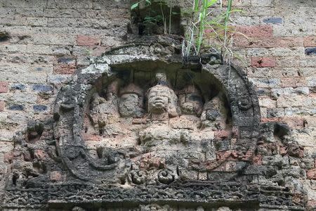 A relief is pictured at Sambor Prei Kuk, or "the temple in the richness of the forest" an archaeological site of ancient Ishanapura, listed as a UNESCO world heritage site, in Kampong Thom province, Cambodia July 16, 2017. Picture taken July 16, 2017. REUTERS/Samrang Pring