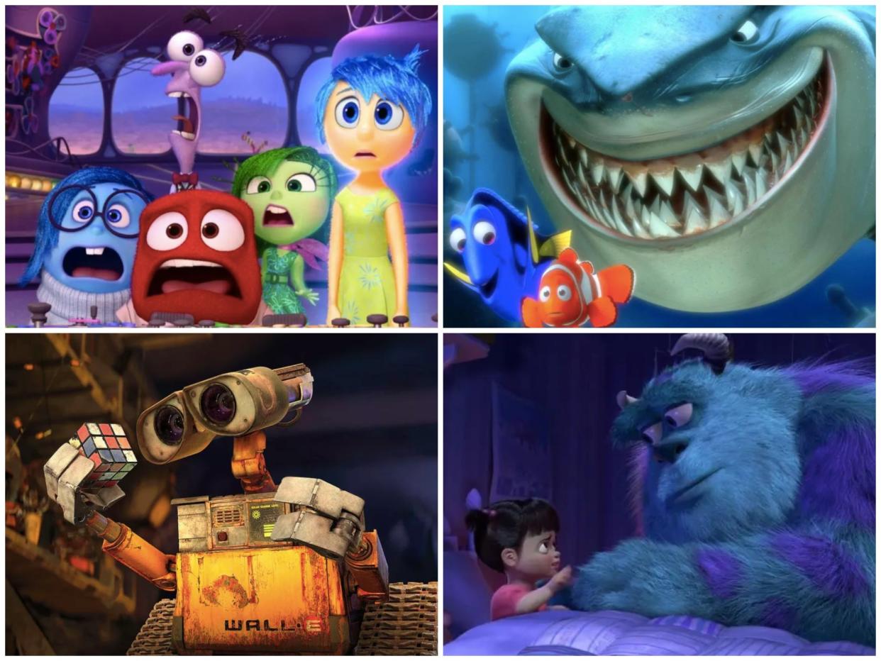 Clockwise from top left: Inside Out, Finding Nemo, WALL-E and Monsters, Inc (Pixar)