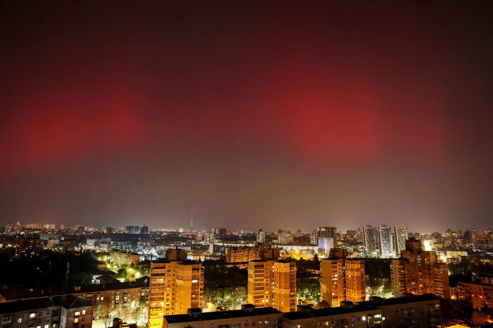 Northern Lights, also known as aurora borealis, light up the sky in Kyiv (Gleb Garanich / Reuters)