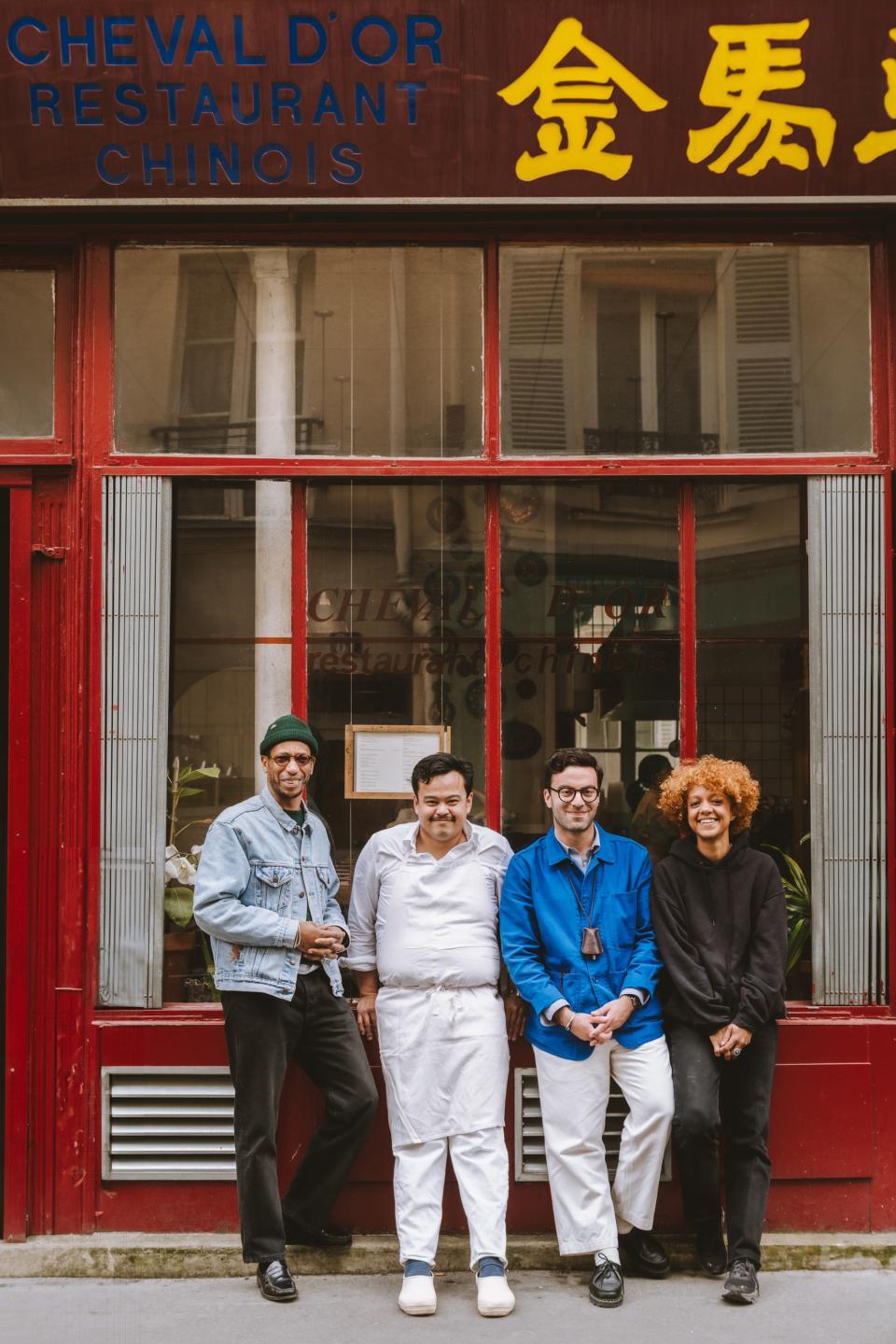 Chefs Luis Andrade and Hanz Gueco and sommeliers Nadim Smair and Crislaine Medina in front of Cheval d’Or.