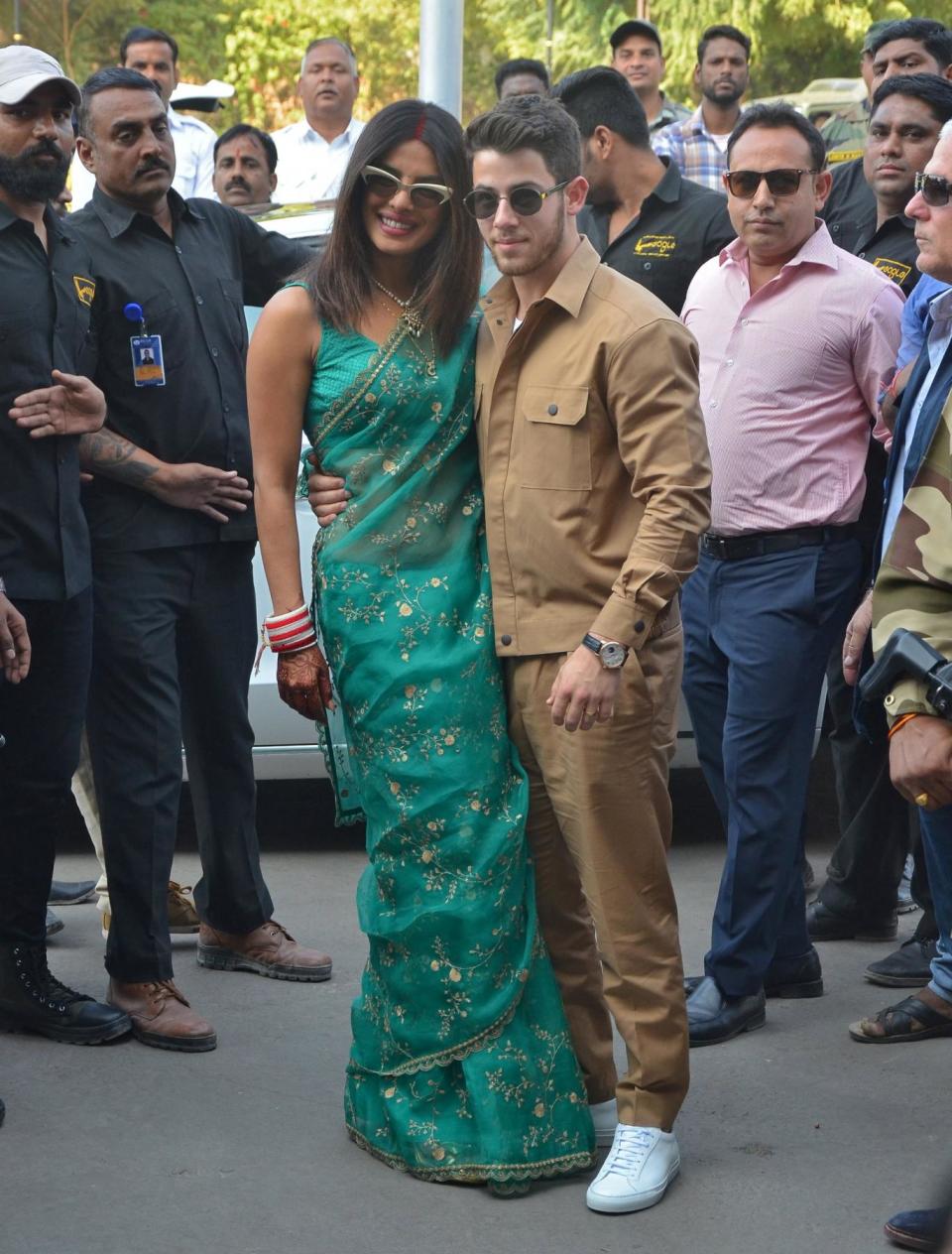 Ready to go: Priyanka Chopra and Nick Jonas flew to Mumbai on Monday (Reuters)