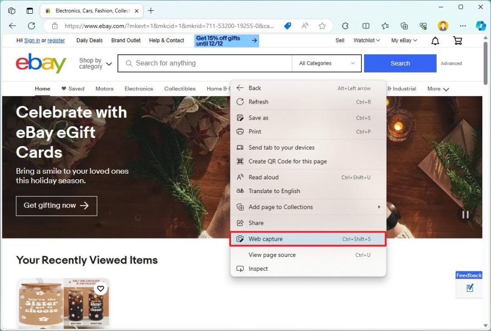 Microsoft Edge web capture option