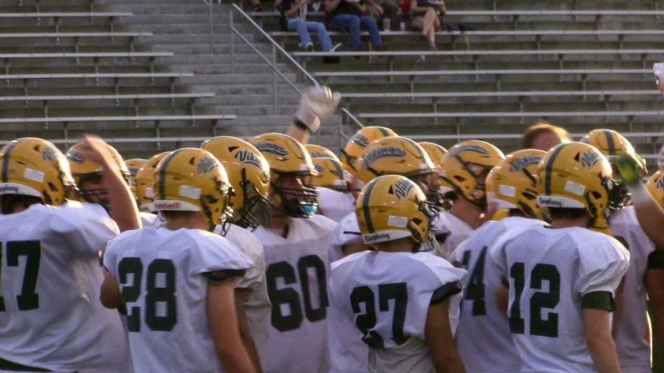 Kingsburg High prepares before its scrimmage against Clovis North on Thursday, Aug. 10, 2023.