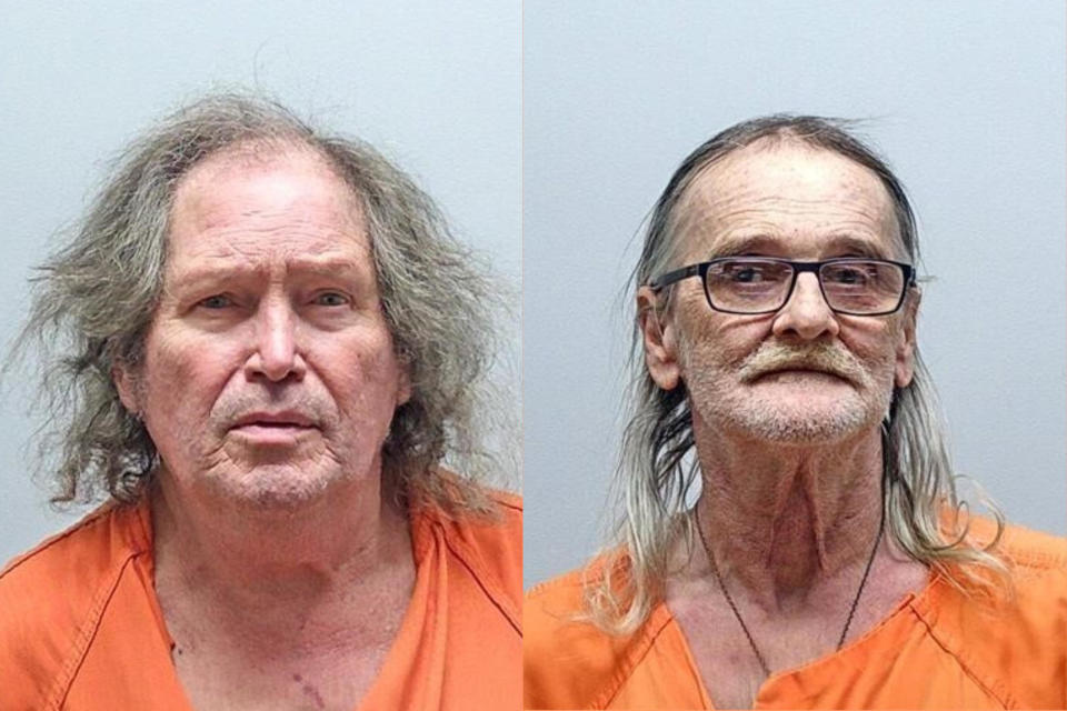 Fred Bandy Jr. (left) and John Lehman (right) were arrested and charged on Monday, Feb. 6, in connection with the death of Indiana teenager Laurel Jean Mitchell in 1975. / Credit: Noble County Jail