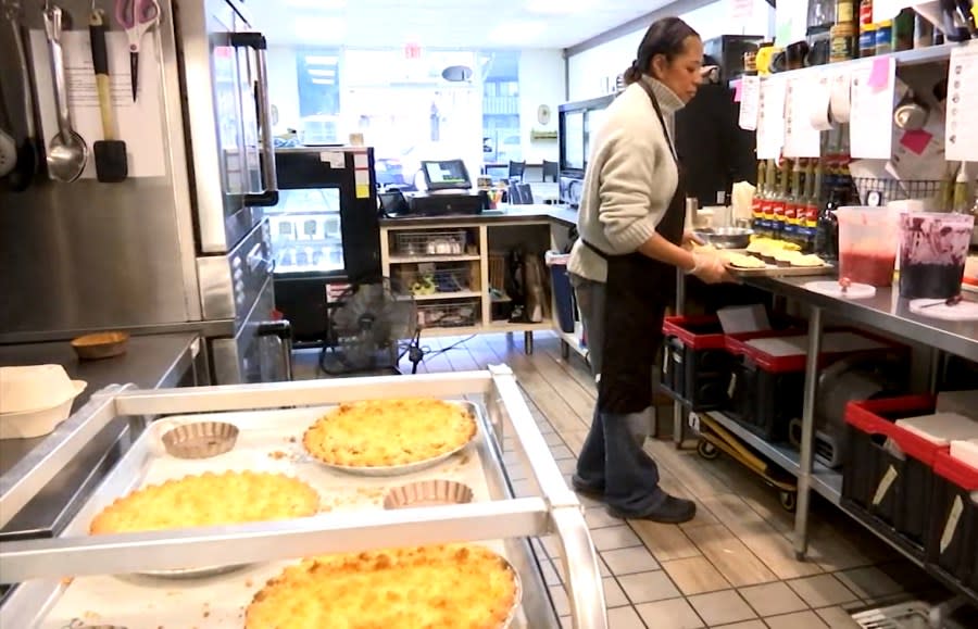 Voahangy Rasetarinera, owner of The Giving Pies​, bakes inside her bakery. (KRON4 photo)