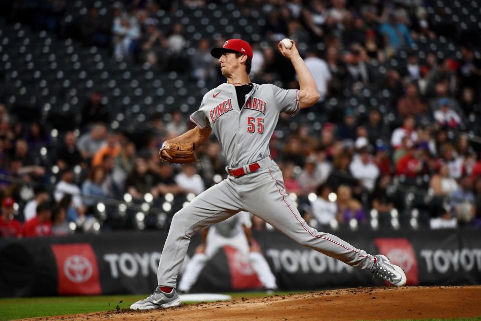 Cincinnati Reds' starting pitcher Brandon Williamson throws in the second inning of a baseball game against the Colorado Rockies Tuesday, May 16, 2023, in Denver.