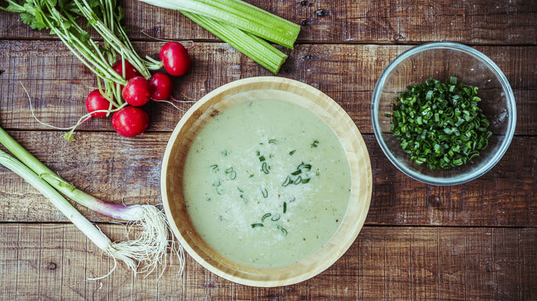 Green soup with celery, radish