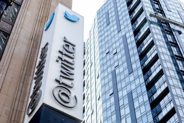 PHOTO: In this file photo taken on Oct. 28, 2022 the Twitter sign is seen at their headquarters in San Francisco, Calif. (Constanza Hevia/AFP via Getty Images, FILE)