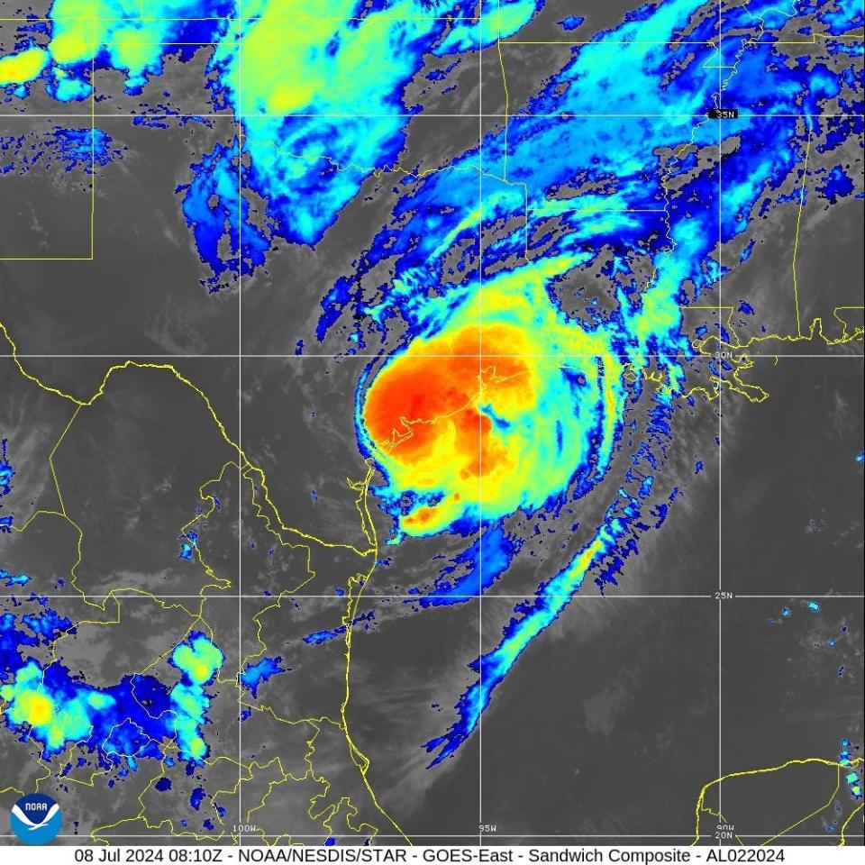 Hurricane Beryl landfall No. 3 near Matagorda, Texas, 4 a.m. CDT, July 8, 2024.