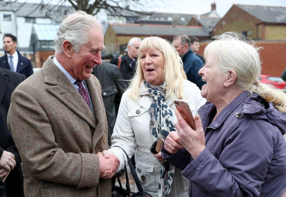 The Prince of Wales meets residents and businesses affected by recent floods, and to meet those involved in the rescue and support effortd uring a visit to Pontypridd, Wales, which has suffered from severe flooding in the wake of Storm Dennis.