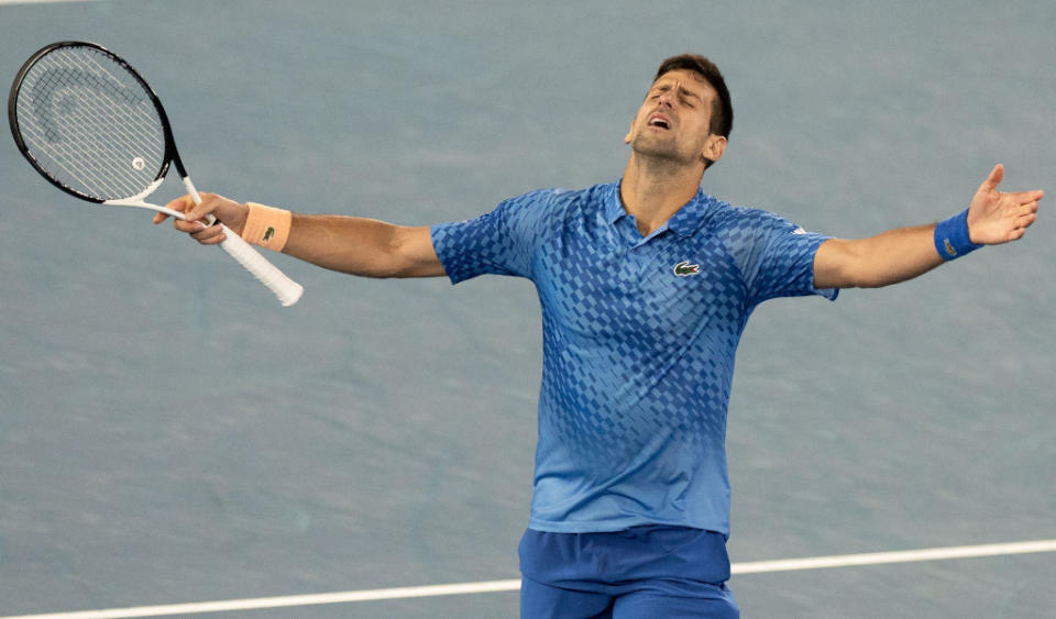 Novak Djokovic celebrates Credit: Alamy