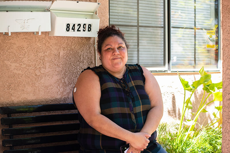 Aimee Mejia, Cloud’s mom, on her front porch