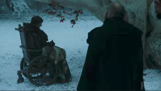 Bran under the red tree at Winterfell in Game of Thrones season 7.