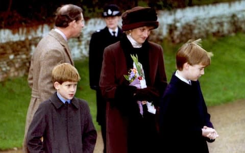 Prince Charles, Princess Diana, Prince William and Prince Harry leave the church of St. Mary Magdalene on Christmas Day  - Credit: POOL/AFP/Getty Images