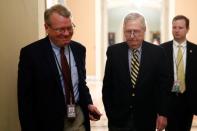 Senate Majority Leader McConnell walks to the Senate Chamber ahead of a vote on Capitol Hill in Washington