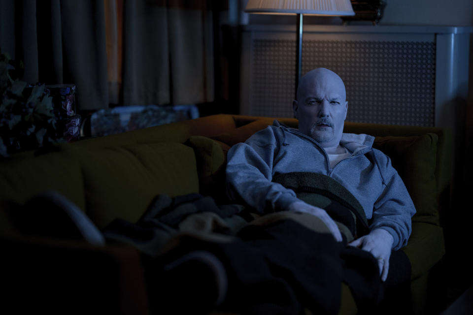 This image released by A24 shows Fred Durst in a scene from "I Saw the TV Glow." (A24 via AP)