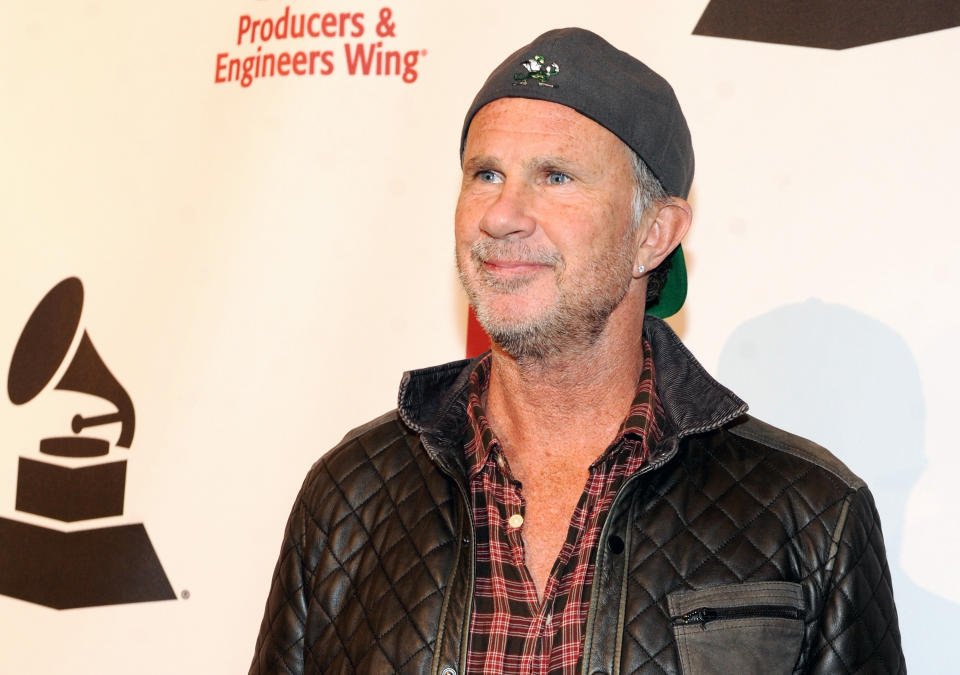 Chad Smith, of The Red Hot Chili Peppers, arrives at the Producers and Engineers of The Academy's 7th Annual Grammy Week Event, at The Village Recording Studios, on Tuesday, Jan. 21, 2014, in Los Angeles. (Photo by Frank Micelotta//AP Images)