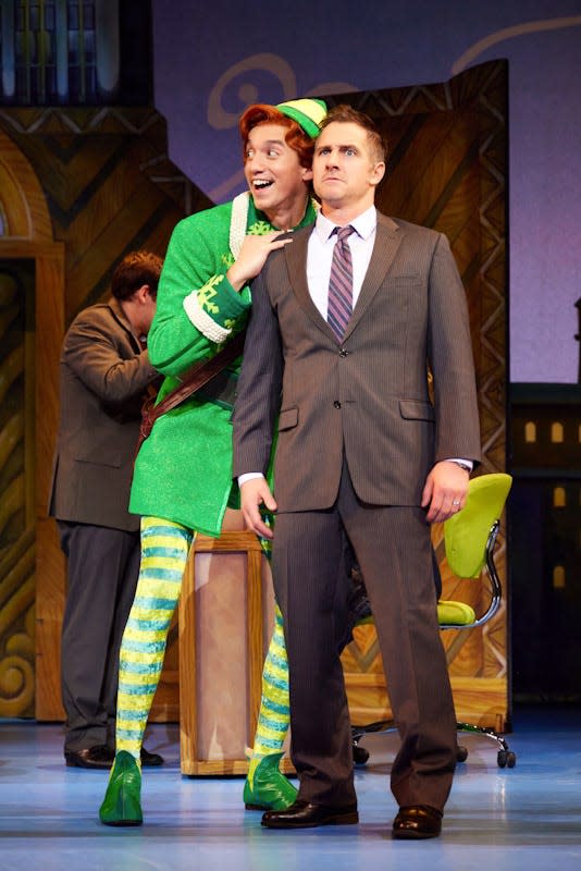 Cody Garcia (Buddy) and Christopher Robert Smith (as Buddy’s biological father Walter Hobbs) in the national tour of “Elf the Musical.”