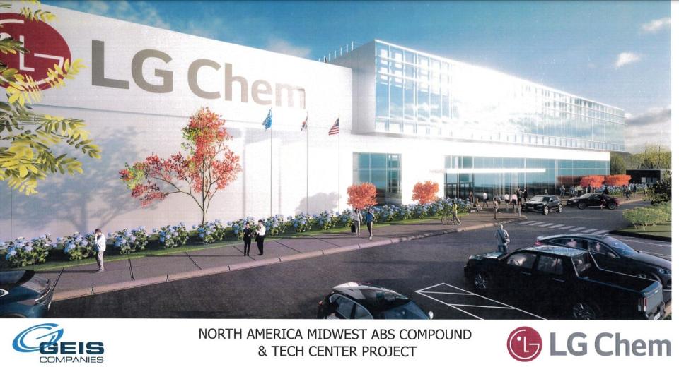 An artists rendering provided to the city by Geis Companies shows the "tech center" that LG Chem plans to construct in Ravenna.