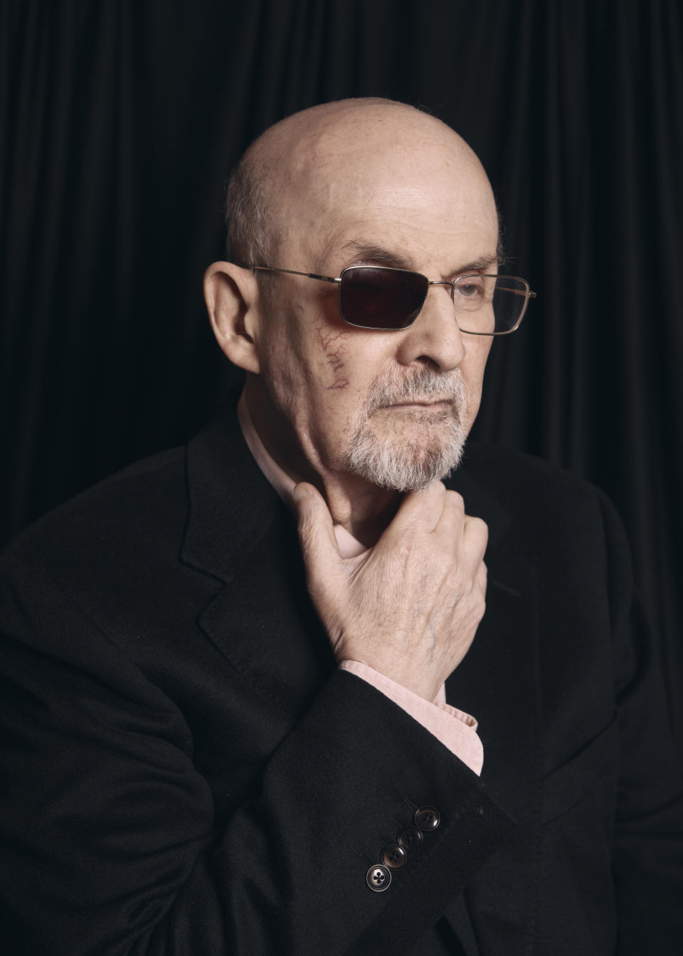 Salman Rushdie poses for a portrait to promote his book "Knife: Meditations After an Attempted Murder" on Thursday, April 18, 2024, in New York. (AP Photo/Andres Kudacki)