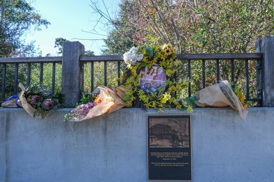 The city of San Luis Obispo installed a memorial plaque to honor the lives of Matthew Chachere and Jennifer Besser. The plaque is located on the 3400 block of Sacramento Drive, where the couple was killed in November 2022.