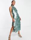 <p>Channel your inner mermaid in this chic and shimmering <span>ASOS Design Disc Sequin Midi Dress</span> ($200). Keep the accessories simple.</p>