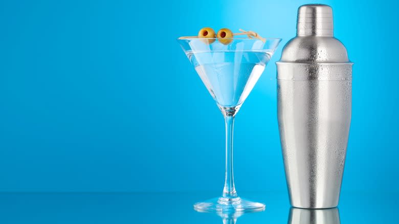 martini next to metal shaker