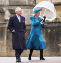 <p>Prince Charles and Camilla, Duchess of Cornwall arrive for the Christmas morning church service at St. George's Chapel at Windsor Castle on Dec. 25.</p>