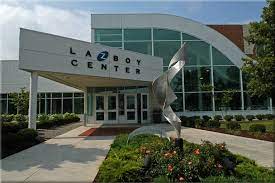 The La-Z-Boy Center, Meyer Theater has hosted many events and concerts during its 20-year history. Shirley Meyer donated the sculpture pictured here. The sculpture, titled Circle Squared, was created by Texas-based artist Nic Noblique.