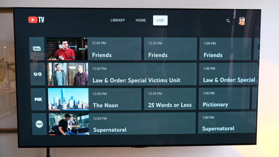 The channel grid on YouTube TV