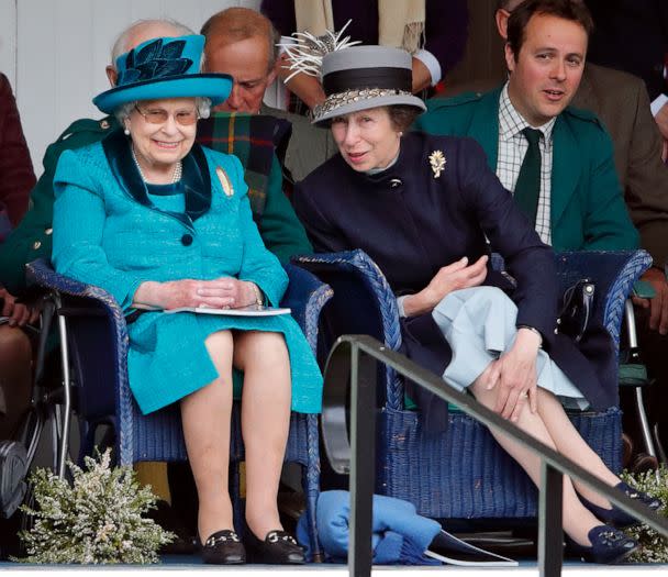 PHOTO: Queen Elizabeth II and Princess Anne attend the 2018 Braemar Highland Gathering at The Princess Royal and Duke of Fife Memorial Park, Sept. 1, 2018, in Braemar, Scotland.  (Max Mumby/indigo/Getty Images)