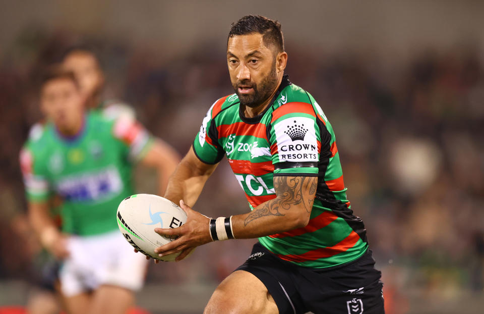 Benji Marshall (pictured) runs the ball during the round eight NRL match.