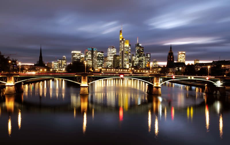 The skyline with its financial district is photographed during sunset as the spread of the coronavirus disease (COVID-19) continues in Frankfurt