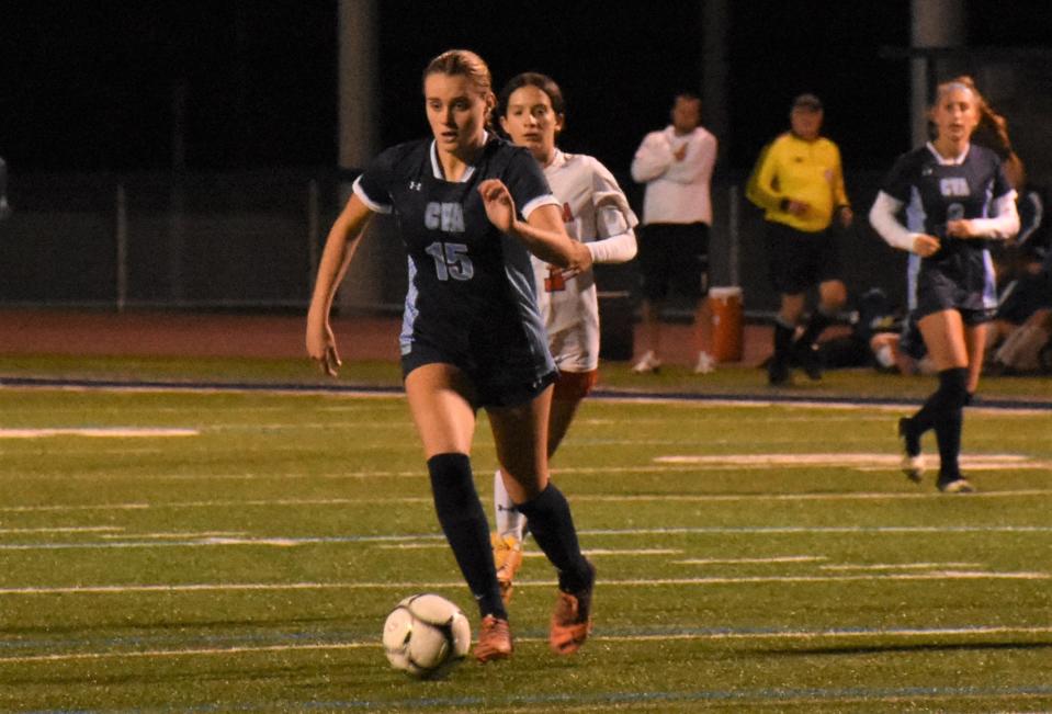 Avery Rich leads Central Valley Academy on an attack during the second half of Tuesday's Section III playoff match against Oneida. Rich scored two goals and four teammates each tallied once in a 6-1 victory.