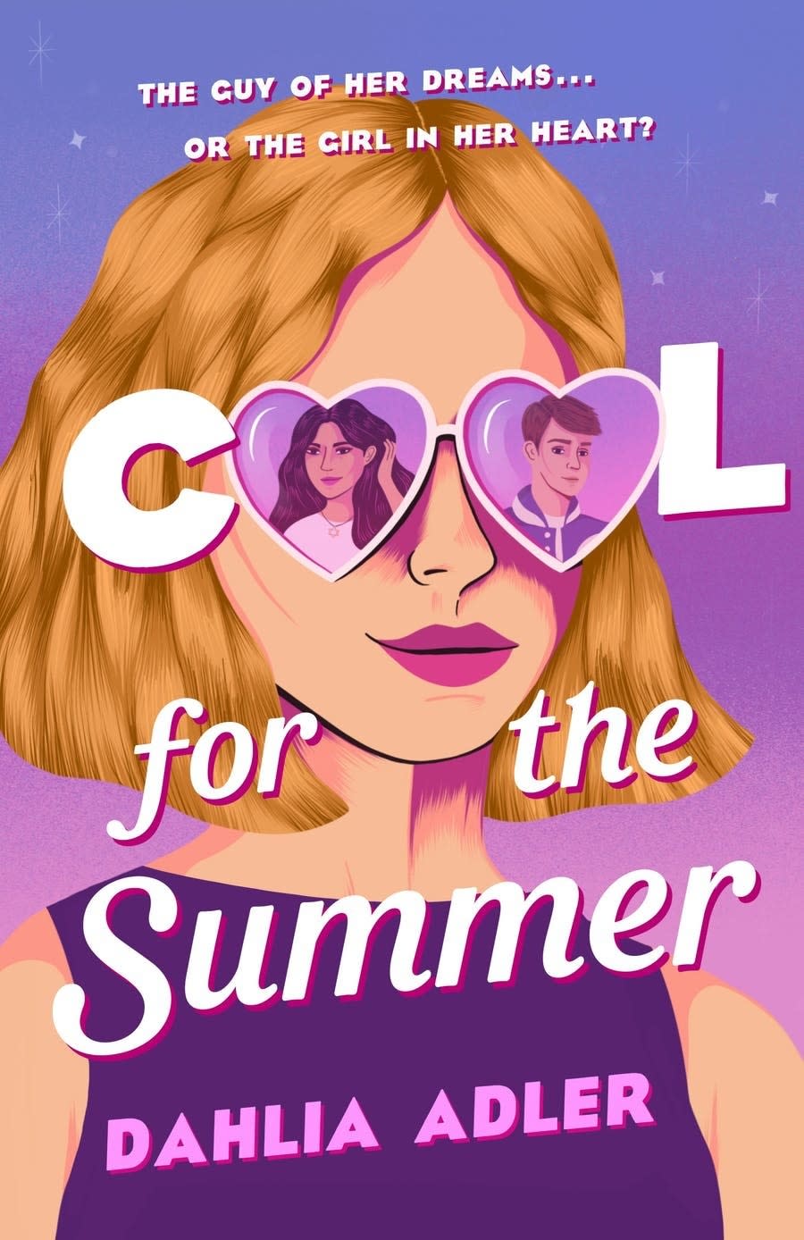 Purple cover featuring a white girl wearing heart shaped sunglasses. A Syrian girl wearing a star of David is in one of the hearts and a white boy in a blue jacket is in the other. Title reads: "Cool for the Summer"