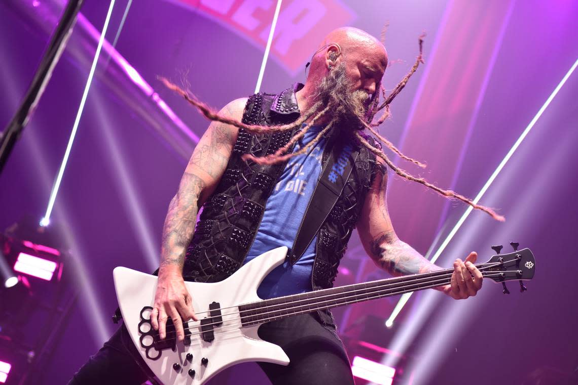 Lexington native Chris Kael plays bass during a Five Finger Death Punch 2018 concert at Rupp Arena. Kael is a graduate of Lafayette High School and a one-time DJ at WRFL-FM. Rich Copley/2018 staff file photo