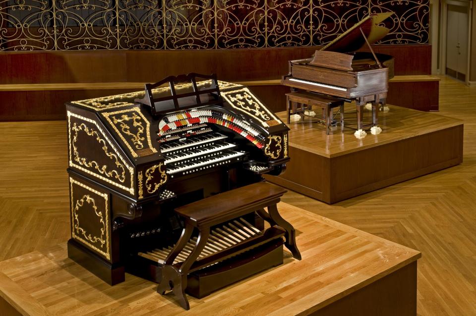 The Mighty Wurlitzer organ from the Albee Theater is now in the Music Hall Ballroom, along with a 1925 Steinway grand piano.