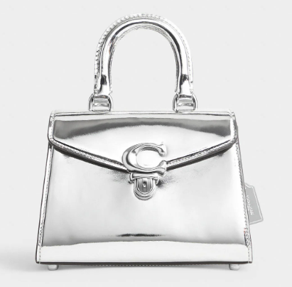 silver top handle metallic purse