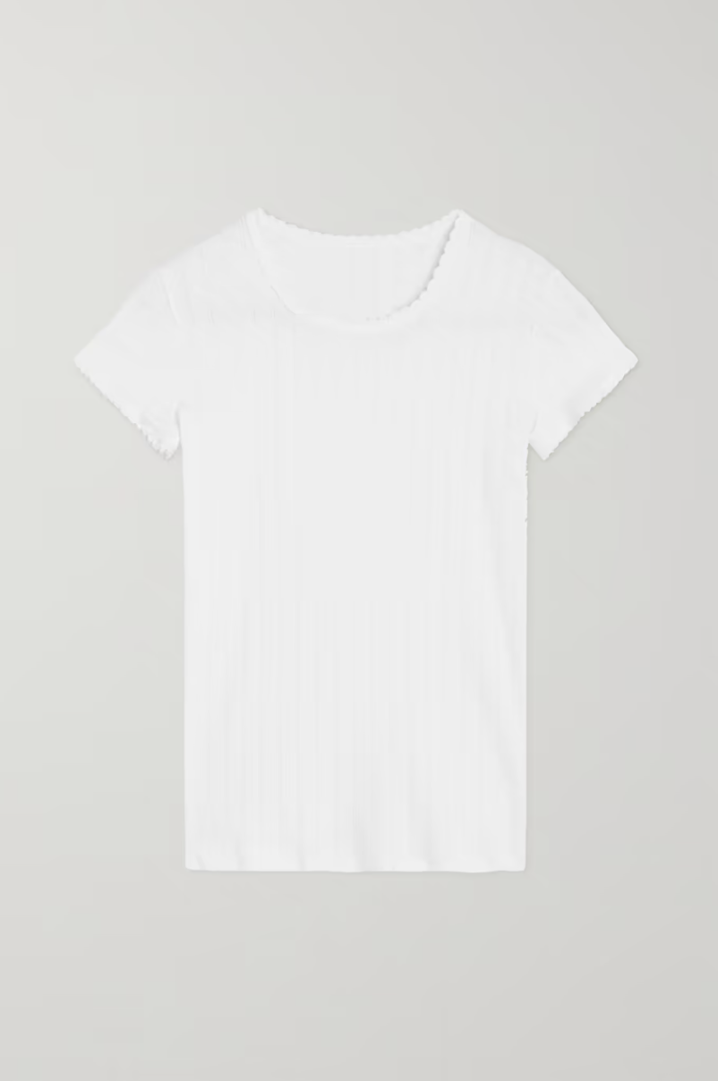 Pointelle-Knit Cotton-Jersey T-Shirt