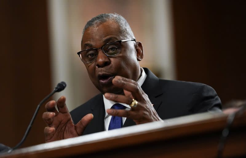 FILE PHOTO: U.S. Defense Secretary Austin testifies at Defense Department budget hearing on Capitol Hill in Washington