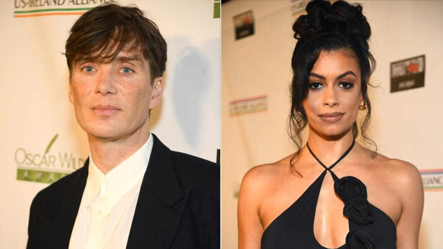 (Left) Irishman Cillian Murphy stops into the U.S.-Ireland Alliance’s 18th annual Oscar Wilde Awards at Bad Robot in Santa Monica, as does (Right) model and former Miss Universe Ireland Fionnghuala O’Reilly. (Alberto E. Rodriguez/Getty Images for U.S.-Ireland Alliance)